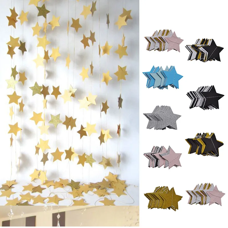 2 Meters Paper Garland Star Shape String Banners Colorful Hanging Paper Bunting Birthday Wedding Party Home DIY Decoration