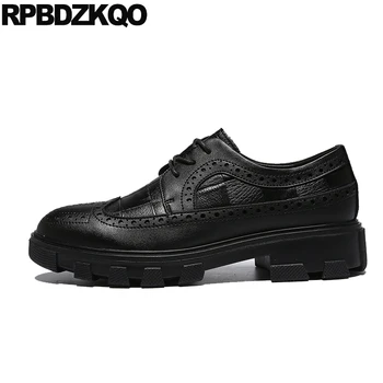 

Office Oxfords Height Increasing Elevator British Style Business Casual Men Shoes Black Designer Brogue Rubber Wingtip Comfort