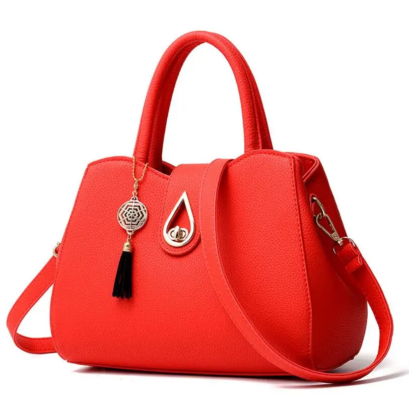 KINGTH GOLDN Вместительная женская сумка, сумка на плечо, женская сумка с кисточкой, кожаная сумка с подвеской, сумки-мессенджеры - Цвет: Красный