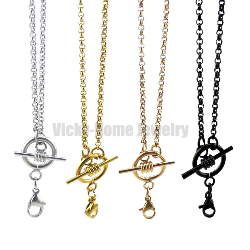 

Silver new design rolo chain with toggle and lobster clasp 14-24 inch can be choose stainless steel rolo chain