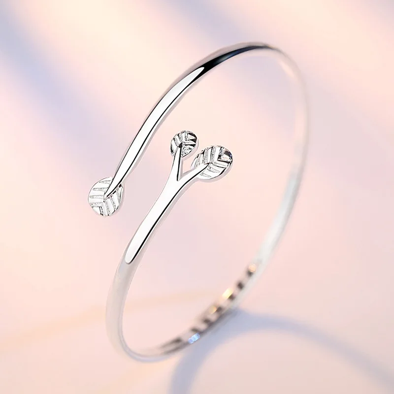 Милый открытый серебряный браслет листок Браслет манжета Femme Argent Love ювелирные