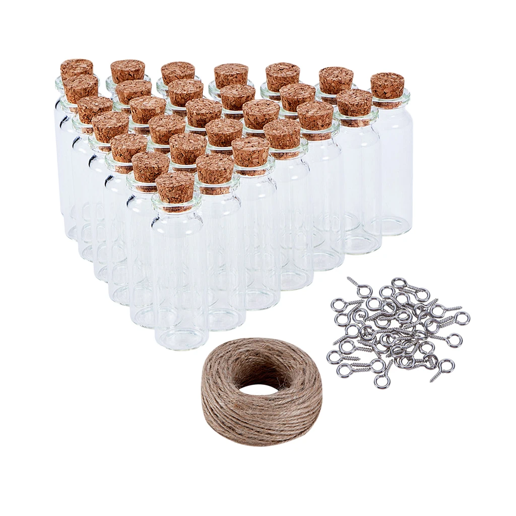 30pcs Clear Glass Bottles Tiny Jars Bottles With Corks and Screws Jute Twine Handmade Wishing Bottle Set DIY Pendants Art Crafts