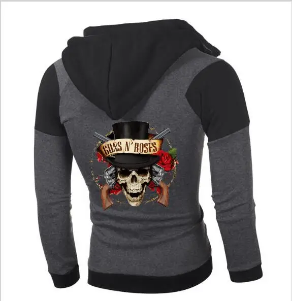 

Fashion men's new Guns N Roses band motorcycle hoodie personality color double zipper hooded cardigan Slim car Sweatshirt