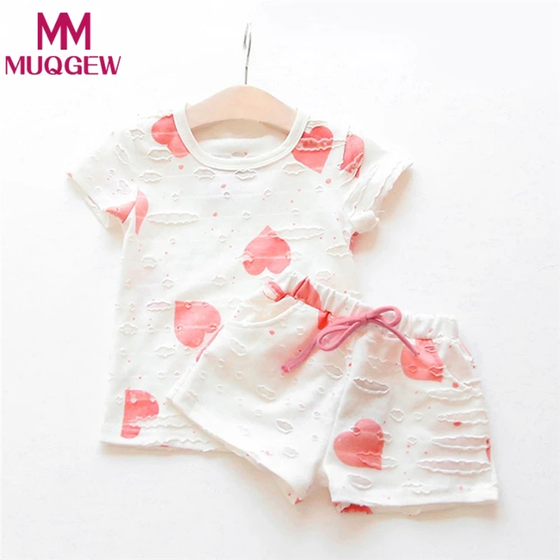 

Hollow Out Short Sleeve Heart T-shirt Tops+Shorts Clothing Sets for Girls New Toddler Girls Summer Clothes Outfits Princess