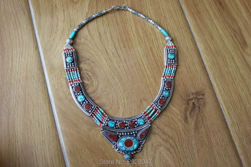NK196 Nepal Handmade Copper Inlaid Stone Coral Pendant Necklace Ethnic Colorful Beaded Women Necklace Free Shipping NK196 Nepal Handmade Copper Inlaid Stone Coral Pendant Necklace Ethnic Colorful Beaded Women Necklace Free Shipping