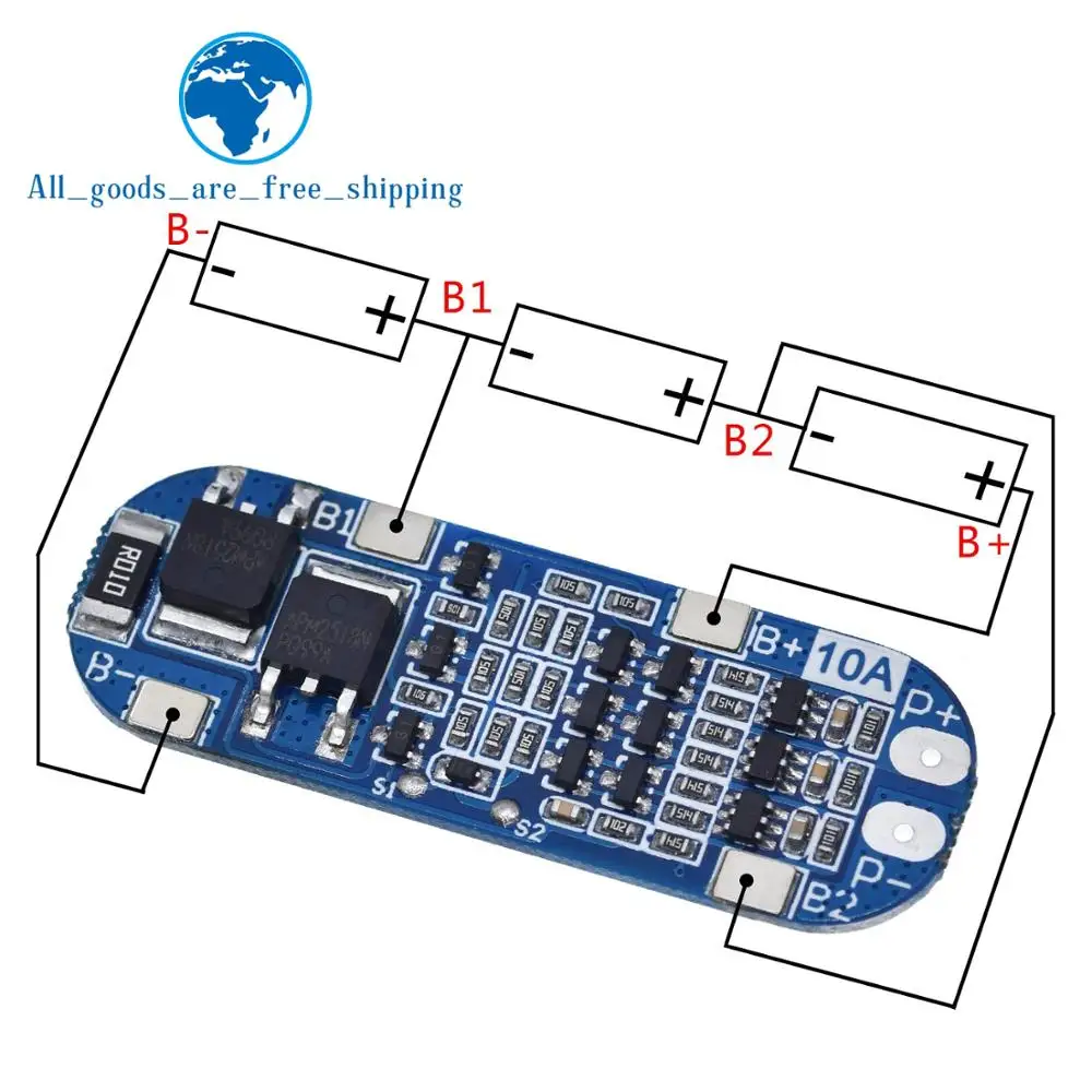 

TZT 3S 10A Li-ion Lithium Battery 18650 Charger Protection Board 11.1V 12.6V