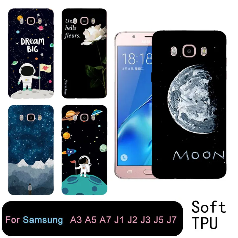 Мягкий черный чехол для телефона samsung S8plus s6 s7 edge J1 J330 J7 J5 A3 A5 note8 Moon с рисунком