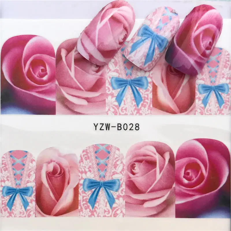 WUF Панк/градиент цветок серии 3d наклейки для ногтей наклейки цветочный/единорог клей маникюрные наклейки Шарм Дизайн ногтей украшения - Цвет: YZW-B028