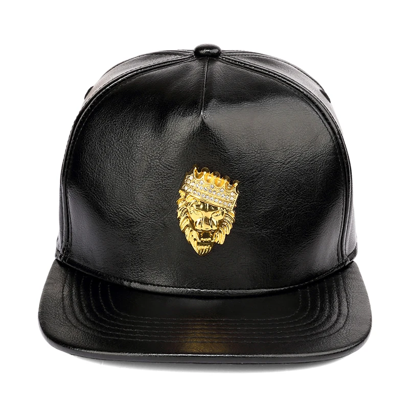 NYUK для мужчин s Роскошные Регулируемый искусственная кожа Золотые стразы голова льва в короне Бейсбол кепки s черные шляпы для мужчин женщин хип хоп кепки