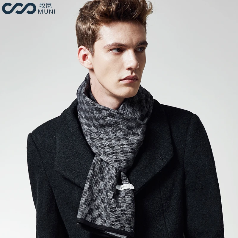 MUNI Wool Men Scarf Fashion Plaid Scarf Men Winter Business Scarf