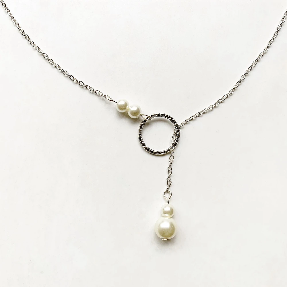 

New Fashion High Quality Artificial Pearl Jewelry Silver Chain Adjustable Statement Necklace Geometric Jewelry Simulated Pearl