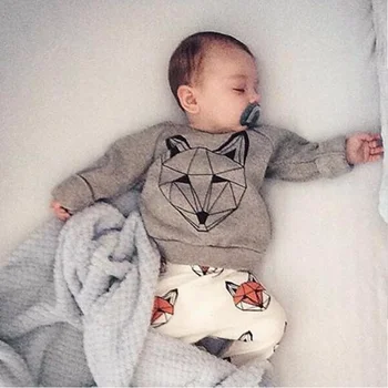 

Baby Toddler Playwear Sets Cotton Fox Animals Cartoon Pattern Long Sleeve 2Pcs Children's Clothing Suit