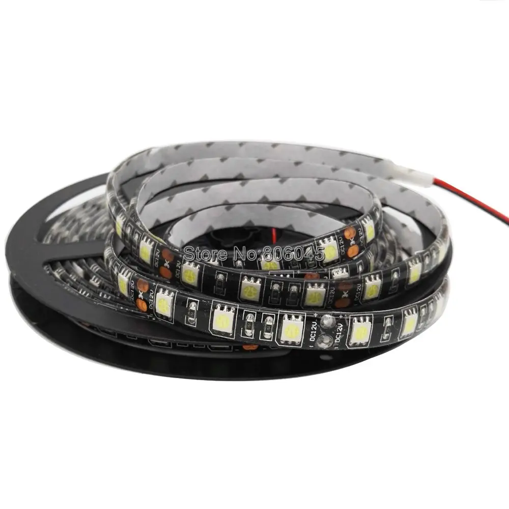 5 м 12 В DC SMD 5050 Светодиодная лента черная печатная плата 60 светодиодов/м IP20 IP65