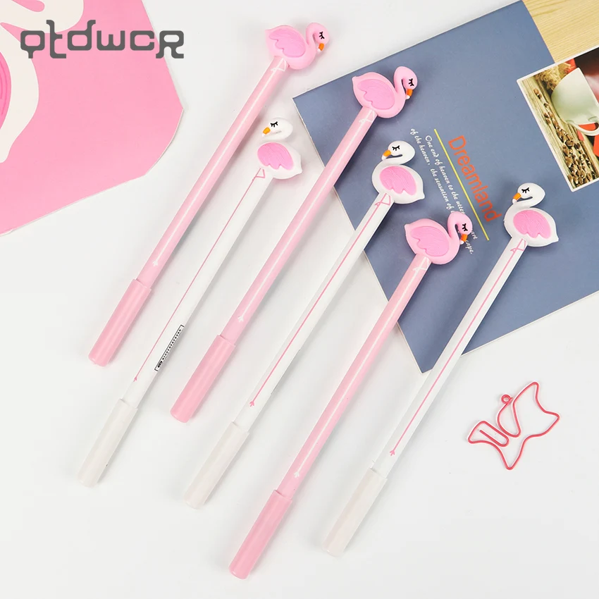 

1PC Kawaii Cartoon 0.5mm Writing Pen Lucky Pink Flamingo Gel Pen Korean Stationery School Office Supply