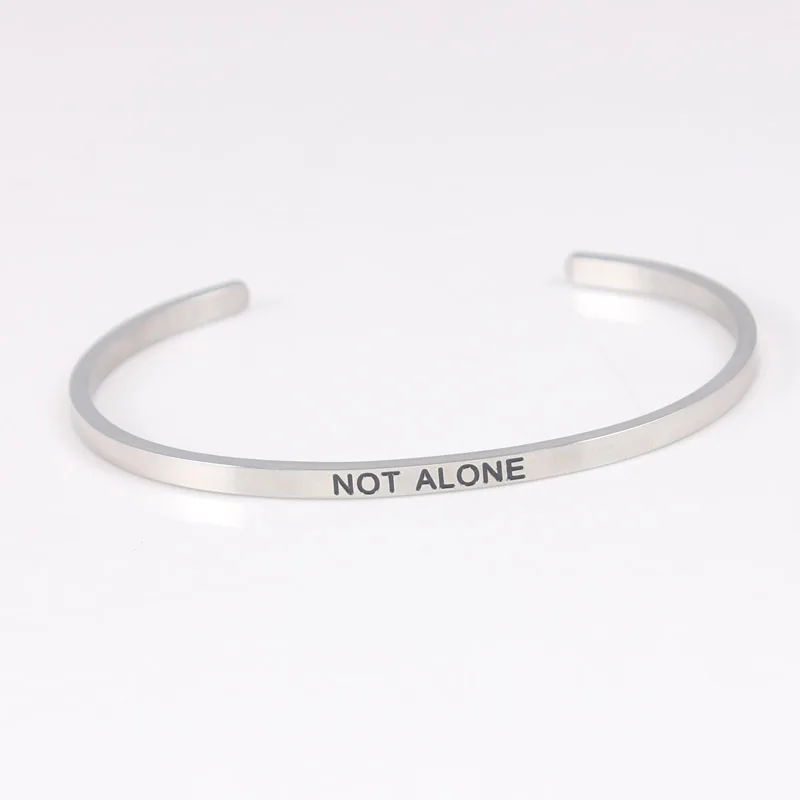Stainless Steel Bracelets Not Alone Engraved Positive Inspirational Cuff Mantra Bangles For Women Best Gifts Drop Shipping | Украшения и