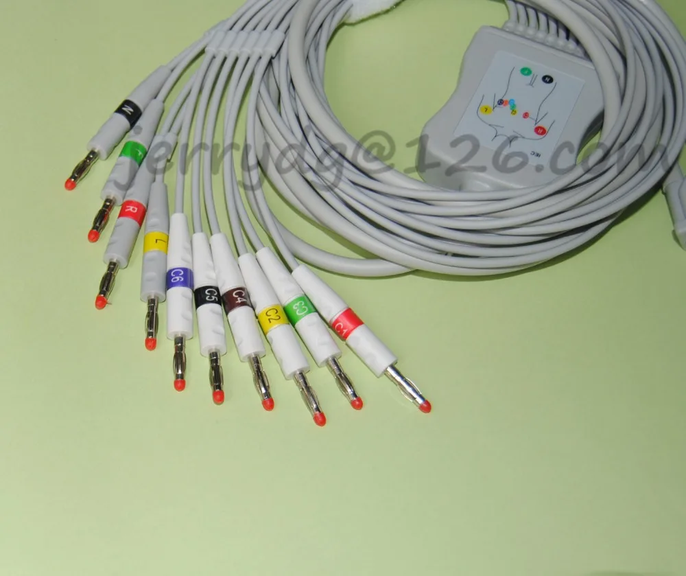 Флюоресцентный кабель с 10 свинцовыми проводами для экг пациента Banana4.0|cable ecg|cable
