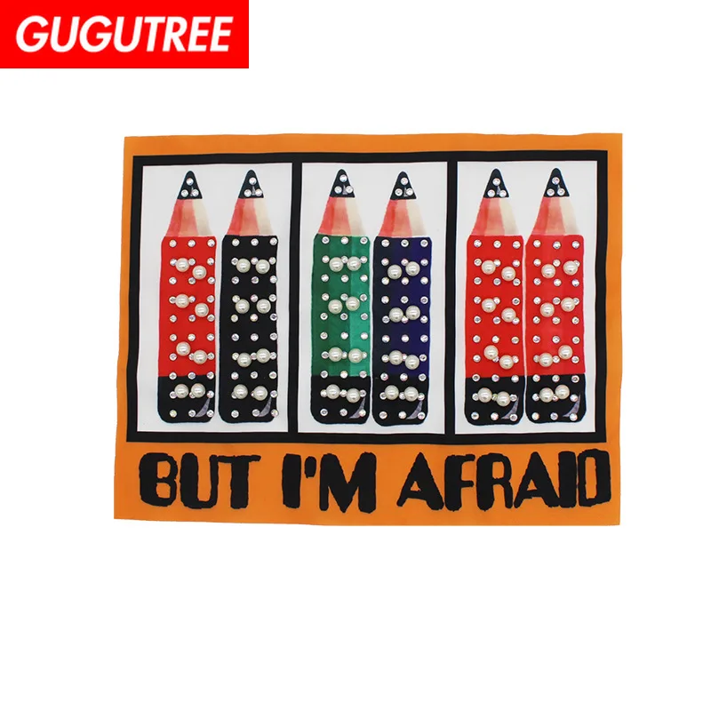 

GUGUTREE embroidery beaded printed big pencil patches letter patches badges applique patches for clothing XC-403