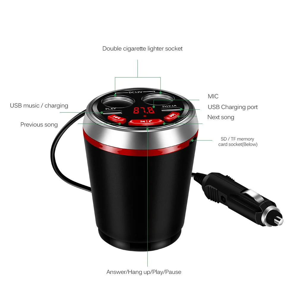 Двойное зарядное устройство USB Автомобильное зарядное устройство адаптер Поддержка U диск чтение громкой связи 12-24 в многофункциональный автомобильный держатель чашки комплект - Тип штекера: Red