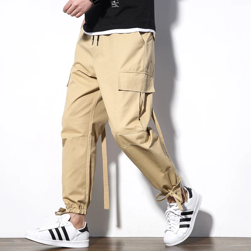 2019 estilo occidental hombres Joggers Hip Hop Harem Streetwear pantalones  cintas bordado sólido Casual pantalones masculinos pantalones de carga  elásticos|Pantalones informales| - AliExpress