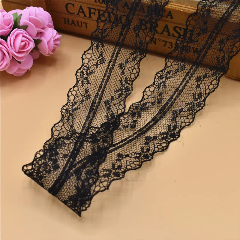 Hot 10 Yards Black Lace Ribbon Tape 36MM Lace Trim Fabric DIY