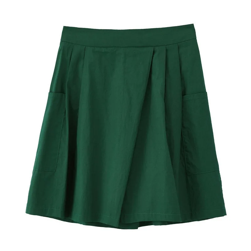 INMAN, лето, Новое поступление, хлопок, минимализм, повседневная, все совпадают, Литературная, однотонная, тонкая, для женщин, свободная юбка, брюки - Цвет: Green