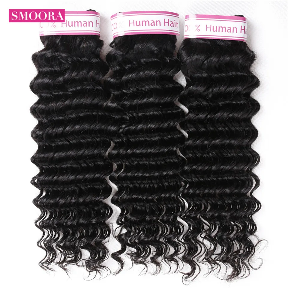 

Smoora Hair Brazilian Deep Wave Bundles Human Hair Weave 3 Bundles Natural Color Non Remy Hair Extensions 3 Pcs/Lot No Shedding