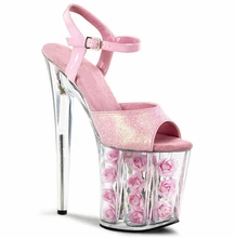 European and American stage 20CM crystal shoe, transparent ribs super thick roses decorated waterproof platform sandals