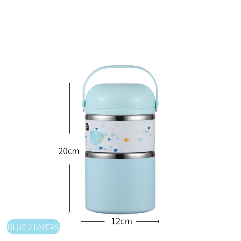 Blue 2 Layer WORTHBUY милый японский термальный Ланч-бокс герметичный из нержавеющей стали Bento box детский портативный контейнер для еды для пикника и школы - Цвет: Blue 2 Layer