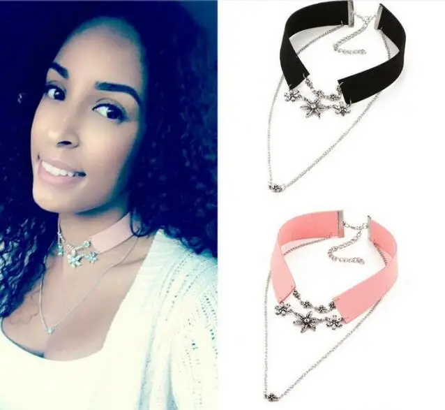 

2017 New Long Fashion Necklace Arrival Rope Crystal Flower Double Pendant Vintage Choker Rhinestone Collar Necklace Bijoux Femme