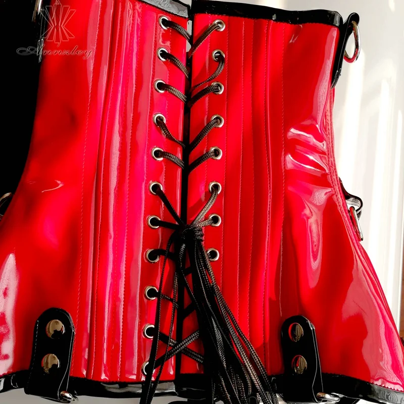 Annzley Cupless Corset Red Leather Corset Underbust For Women Waist Training  (2)