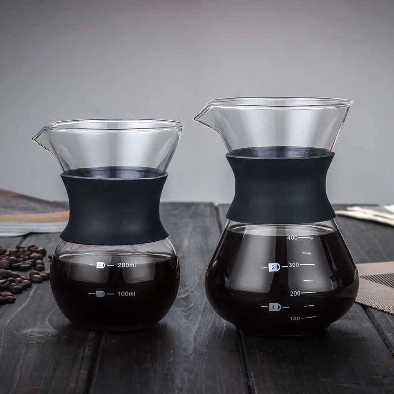 

High Temperature Resistant Glass Manual Drip Coffee Pot with Silicone Collar HYD88