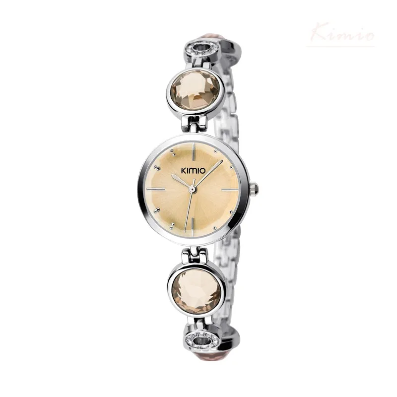 KIMIO бренд Simiple женские кварцевые часы Роскошные женские Кристалл Черный большой драгоценный камень браслет наручные часы для женщин Рождественский подарок - Цвет: beige watch
