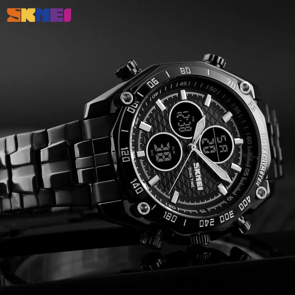 SKMEI Men Fashion Quartz Watch Dual Time Waterproof Stopwatch Business Luxury Military Relogio Masculino 1302| |