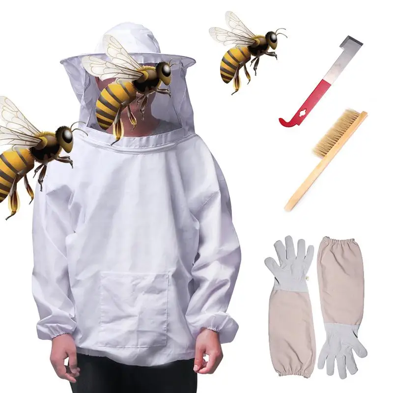 Youool 4 шт. белый дышащий костюм пчеловода пчела перчатки для причесывания набор оборудования костюм пчеловода набор инструментов оборудование для пчеловодов инструмент