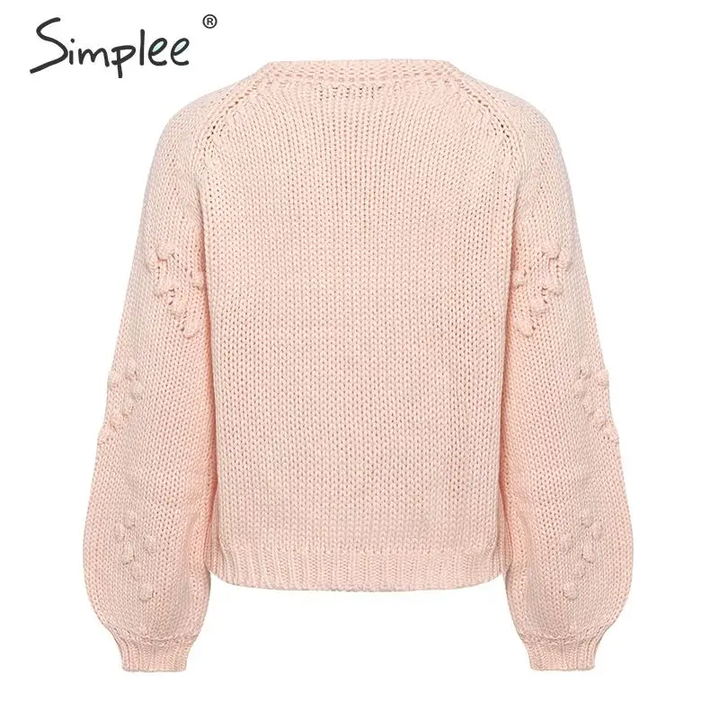 Simplee Pink hairball autumn winter sweaters ladies O neck long sleeve casual pullover New fashion loose knitted jumper