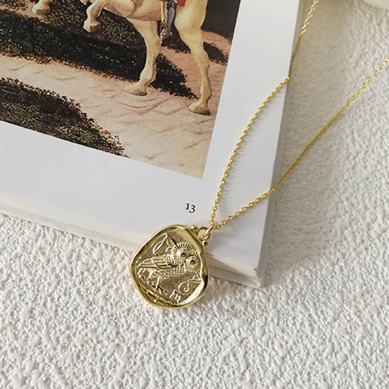 

New hot pure 925 sterling silver Owl pendant necklace irregular gold color coin necklace for women festival jewelry gift
