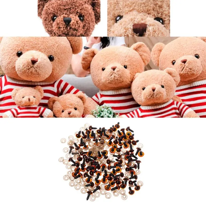 

100pcs 10/12 mm Plastic Safety Eyes For Bear Stuffed Toys Snap Animal Puppet Doll Making DIY Crafts With Washers