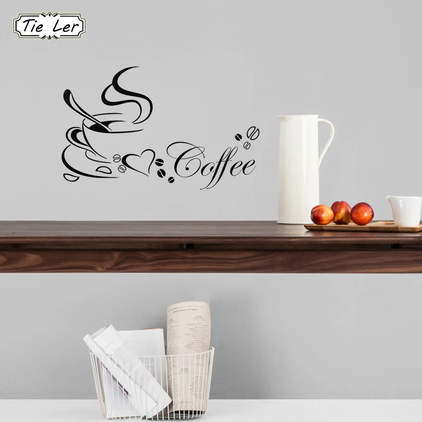 TIE LER Coffee Cup With Heart Vinyl Restaurant Kitchen Removable Wall Stickers DIY Home Decor Wall Art TIE LER Coffee Cup With Heart Vinyl Restaurant Kitchen Removable Wall Stickers DIY Home Decor Wall Art