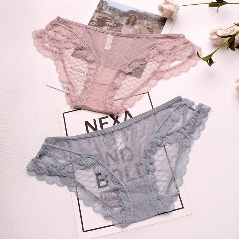 

SP&CITY Fish Scale Patterned Hollow Out Lace Underwear Female Ruffle Sweet Girl Sexy Panties Transparent Lingerie Seamless Brief