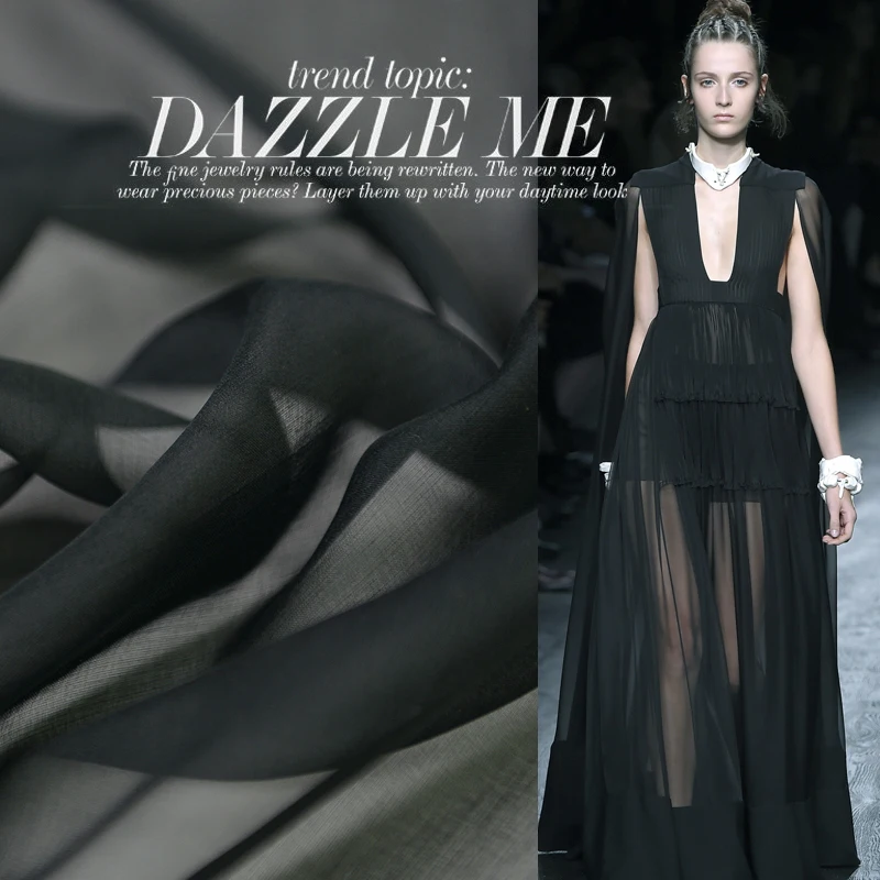 

Super thin silk chiffon gauze black dress lining scarf fabric pure silk 100cm*140cm