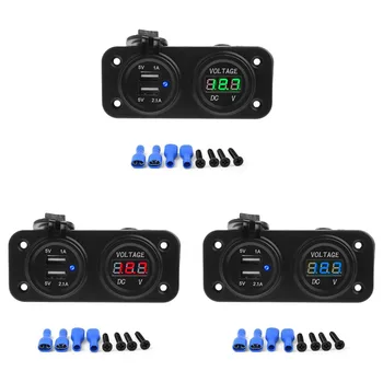 

New 2-In-1 Waterproof DC 12V Dual USB Port Power Socket+LED Digital Display Panel Mount Car Motorcycle Charger Adapter
