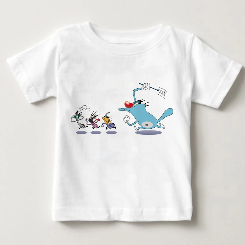 

2019 Oggy and The Cockroaches Children's Short Sleeved T-shirt Boy Girl Pure Cotton Breathable T-shirt Summer Children Tshirt