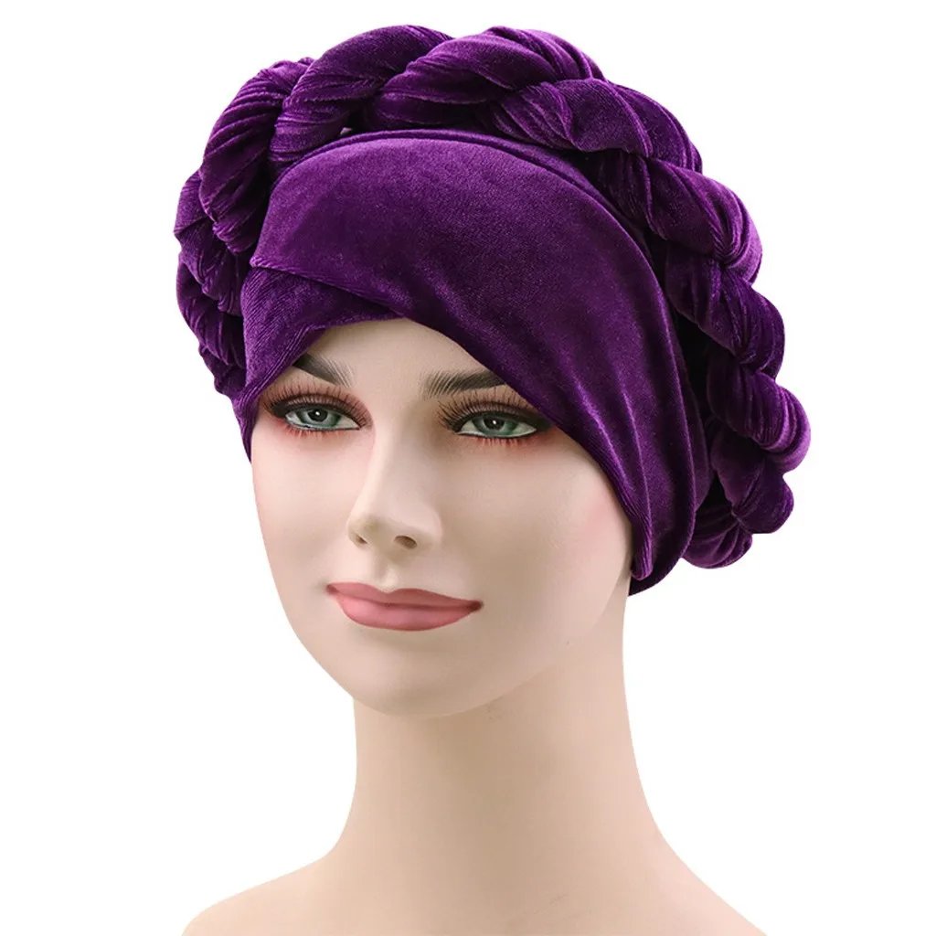 Женский Плетеный бархатный мусульманский эластичный тюрбан шапка после химиотерапии шапка головной платок обертывание шапка#20