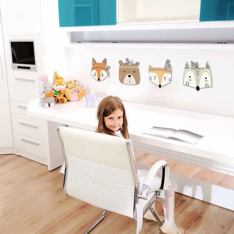Ins Europe home decoration cartoon animal cute fox wall stickers for kids room wooden bedroom Wardrobe wall decoration drop ship
