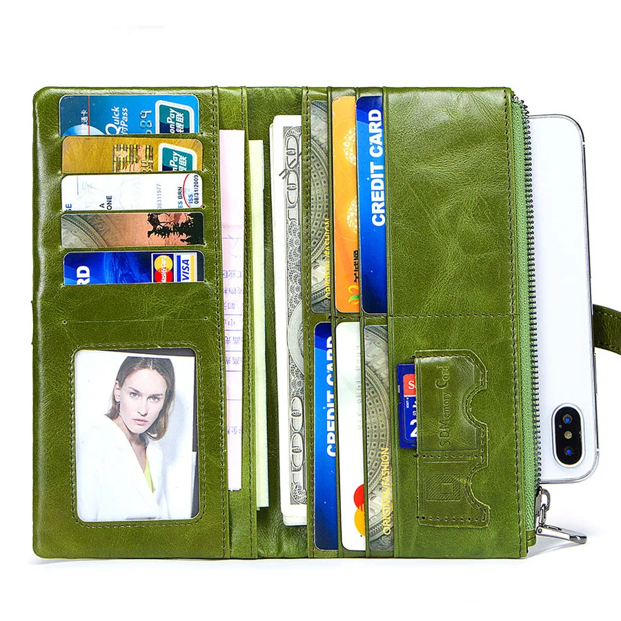 

Real Cow Leather Zipper Wallet Women's Long Purse Two Fold Clutch Walet Phone Cases for iPhone XR XS X 6 6s 7 8 Plus 5.5inch