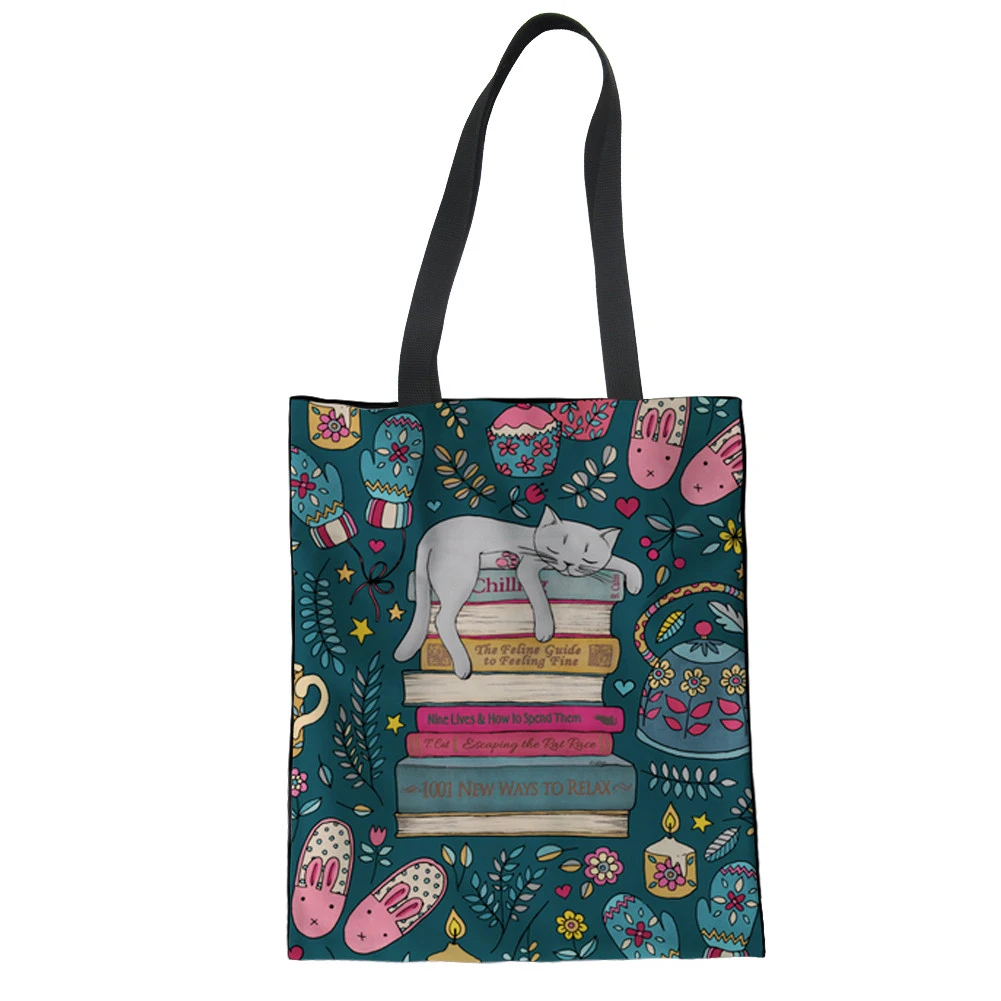 WHEREISART/сумка для покупок с рисунком кота, многоразовая сумка для покупок, Женская Холщовая Сумка, сумки для отдыха, модная сумка на плечо - Цвет: ZJZ630Z22