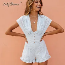 Self Duna летний короткий белый комбинезон с вышивкой, с открытой спиной, с v-образным вырезом, с вышивкой, пляжный, сексуальный, с рюшами, Женский Игровой костюм