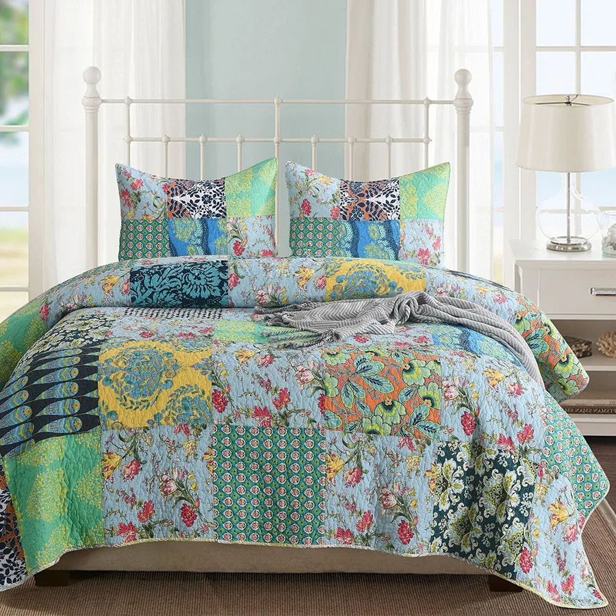 

Quality Patchwork Bedspread Quilt Set 3pcs bedding Korea Print Cotton Quilts Aircondition Bed Cover King Size Coverlet Blanket