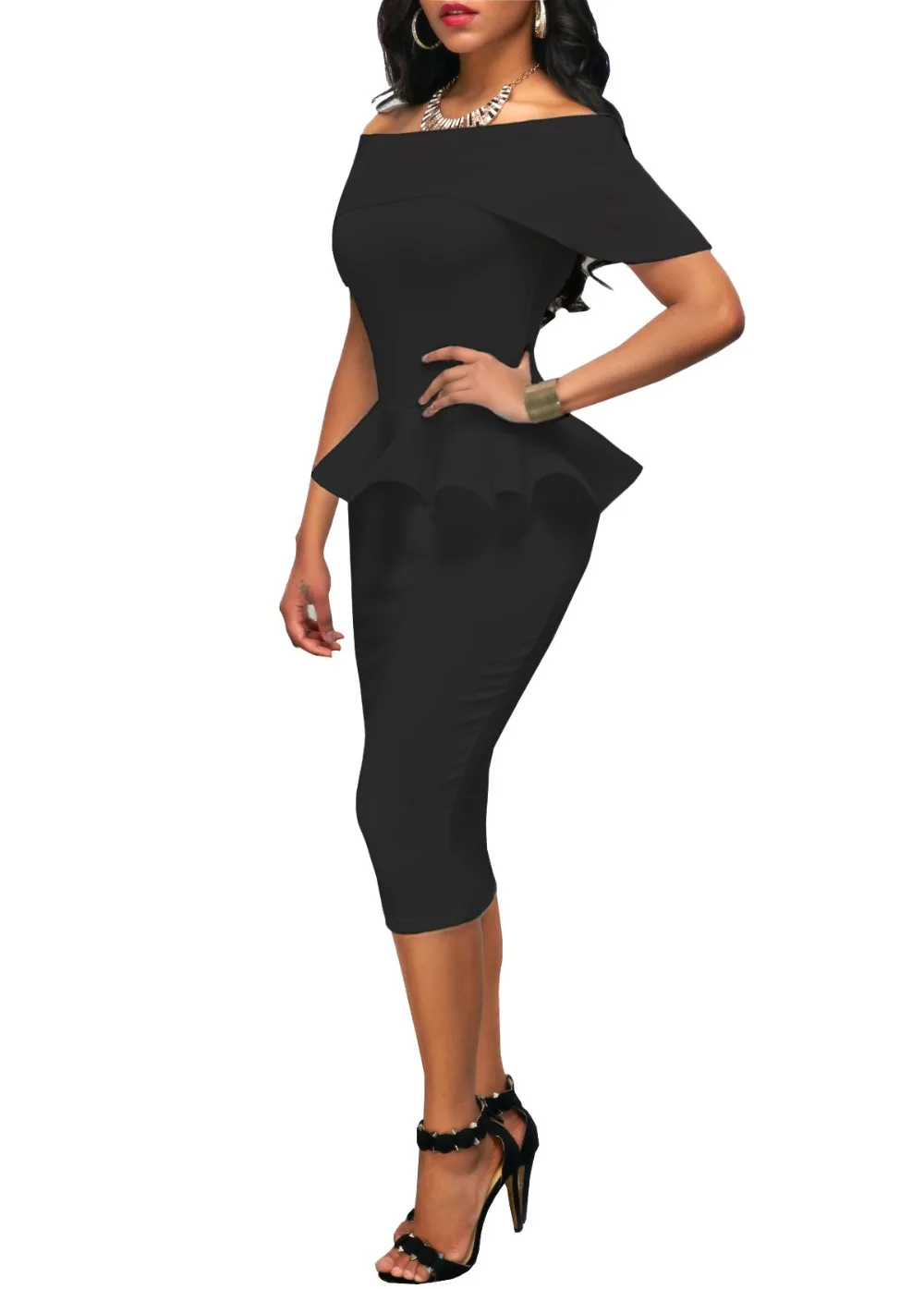 Gladiolus 2018 Summer Slash Neck Off The Shoulder Knee-Length Bodycon Ruffles Office Lady Dress Elegant Party Dresses vestidos  (32)