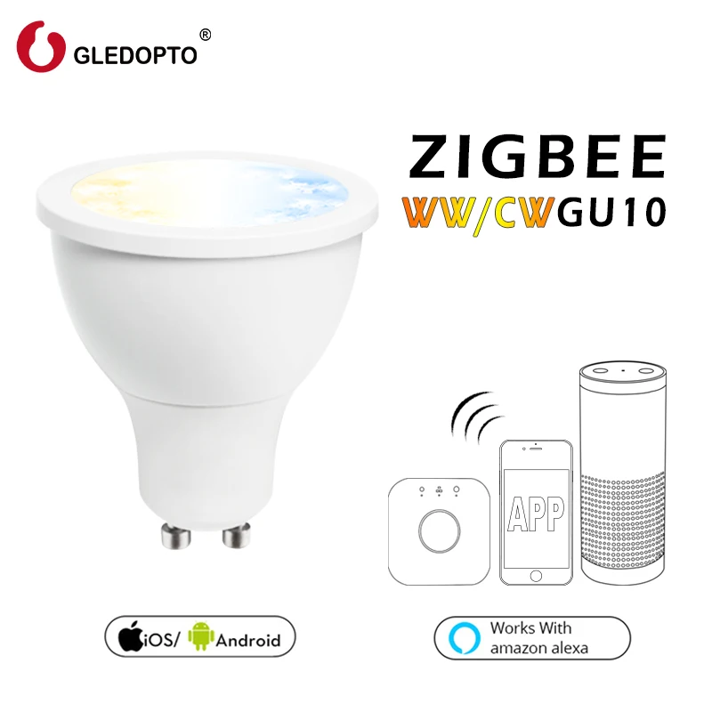 G светодиодный светильник OPTO zigbee ww/cw dimmer GU10 bulu Светодиодный прожектор 5 Вт ZLL smart APP контроллер AC100-240V холодный белый и теплый белый светодиодный светильник
